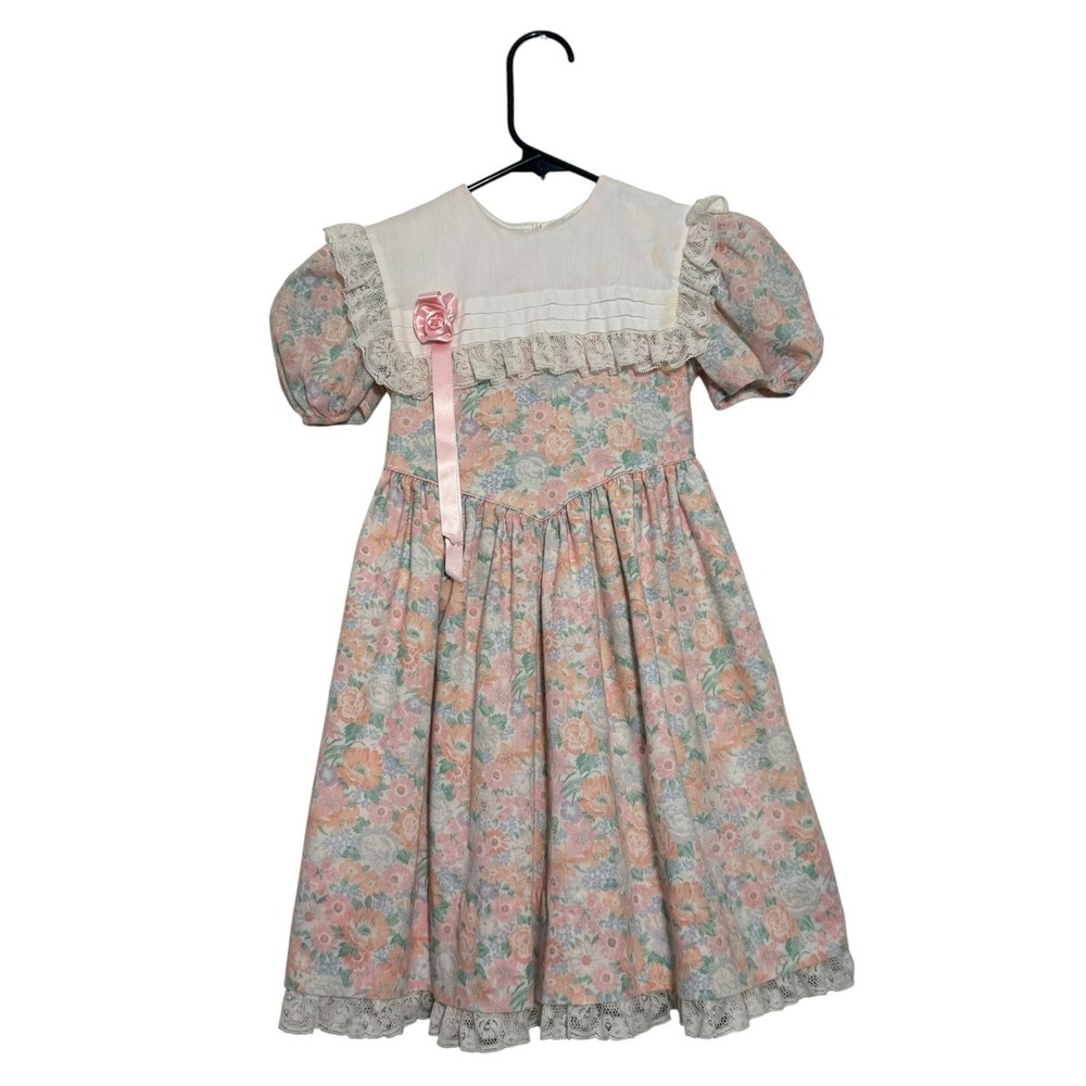 Jayne Copeland True Vintage Cottagecore Prairie Girl Floral Lace Dress Pink SZ 5